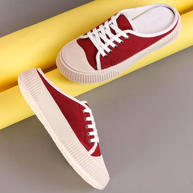 Red Canvas Lace-Up Sneakers